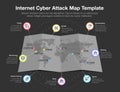 World map with 8 symbols for common internet cyber threats Ã¢â¬â dark version